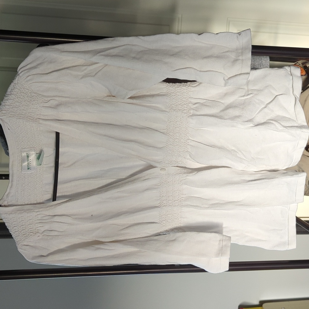 White maternity sweater with 3/4 length sleeves